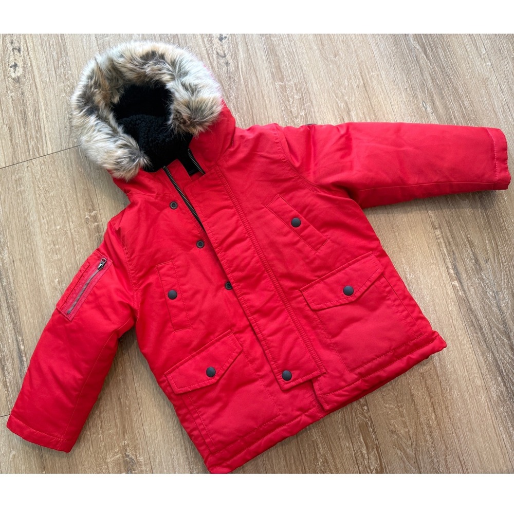 Polo Ralph Lauren Kids Red Military Parka Jacket Removable Fur Hood Size 4T NWT‎